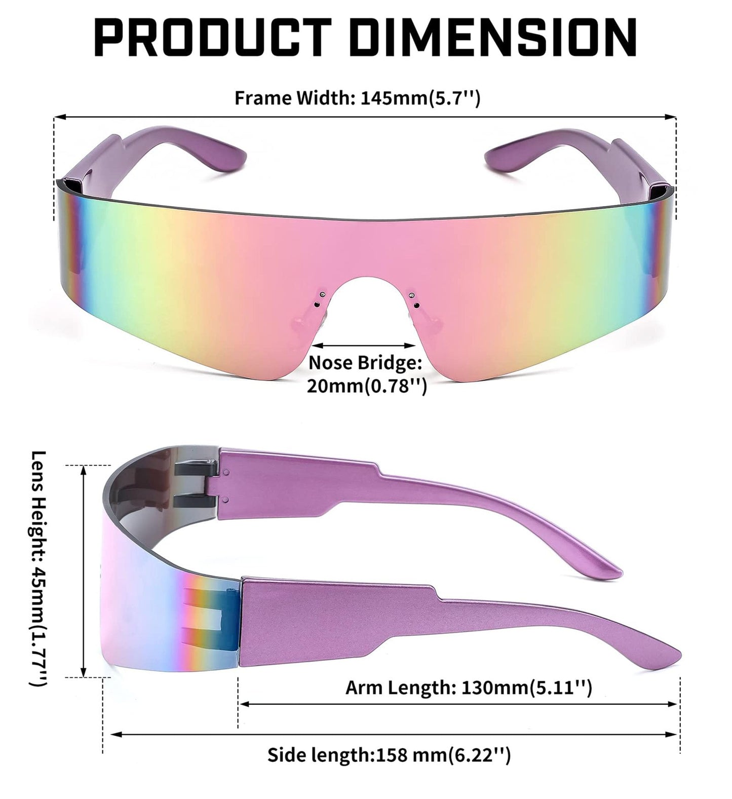 FEISEDY Rimless Sunglasses Y2K Futuristic Wrap Around Sunglasses For Women Men One Piece Goggles Miorred Shades B2927