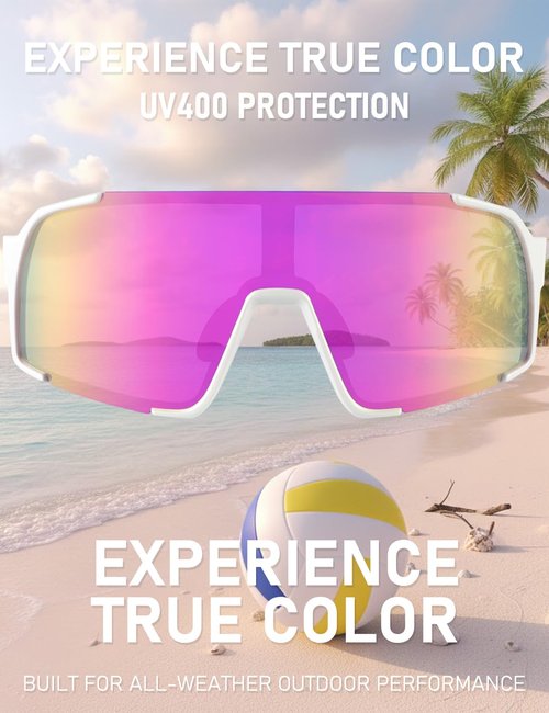 OULAIQI Sports Sunglasses for Men Women,Cycling Glasses UV Protection for Running Softball Baseball Volleyball Hiking (WHITE PINK)
