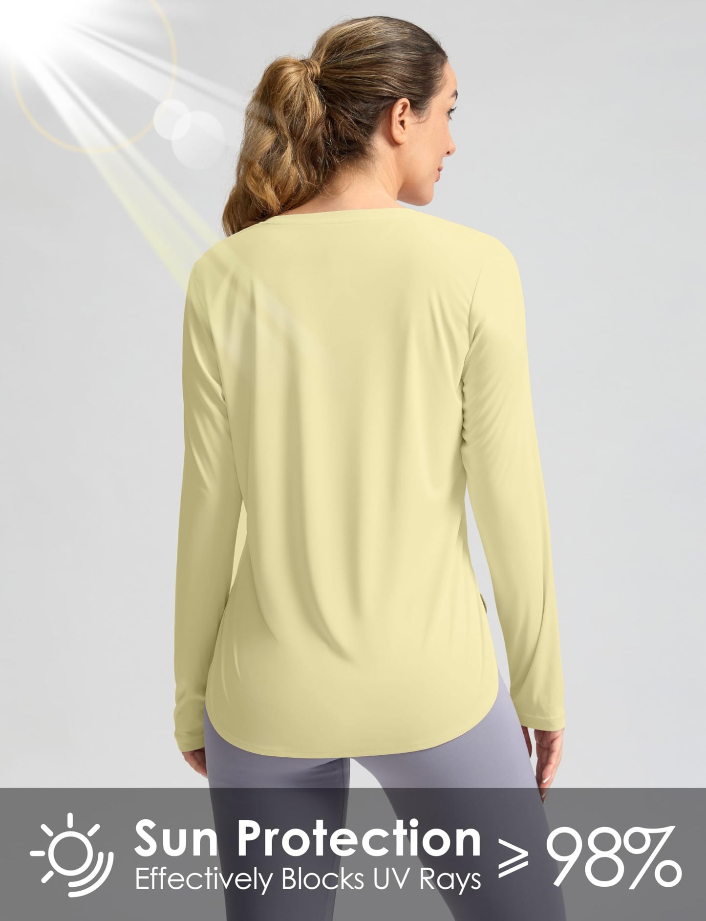 Women's Sun Shirts UPF 50+ Long Sleeve UV Protection Shirt Lightweight Quick Dry Workout Hiking Tops for Women(Light Yellow,M)