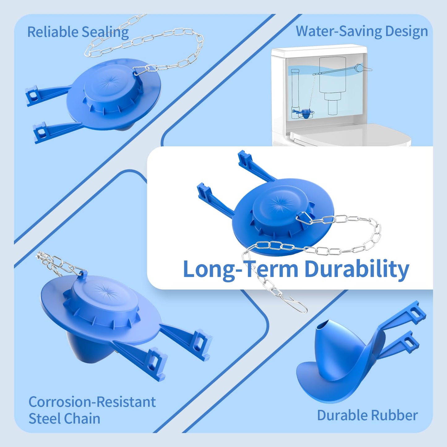 Toilet Flapper Replacement Kit, 2 Inch Universal Toilet Tank Flapper Fit for Kohler American Standard Fluidmaster Toto Gerber, Silicone Stopper Flapper with Stainless Steel Chain Water Saving 1Pcs (1)