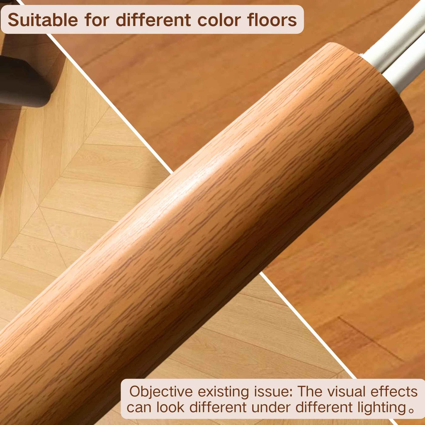 BEIEBIJOB 10ft Self Adhesive Floor Cord Cover,Cable Cavity:0.61"(W) x 0.32"(H),Heavy Duty Soft PVC Cable Protector and Extension Cord Hider,Cord Management System to Hide Wires on Floor,Yellow Wood