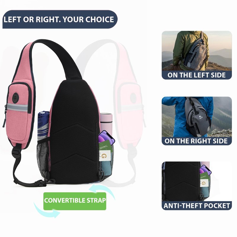 Sling Backpack for Women & Men, Crossbody Travel Bag with Water Bottle Holders, 17 Pockets, Quick-Access Phone Pocket, Hidden Security Pocket, Fits 11" Tablet, for Daily Carry, Travel, Theme Parks