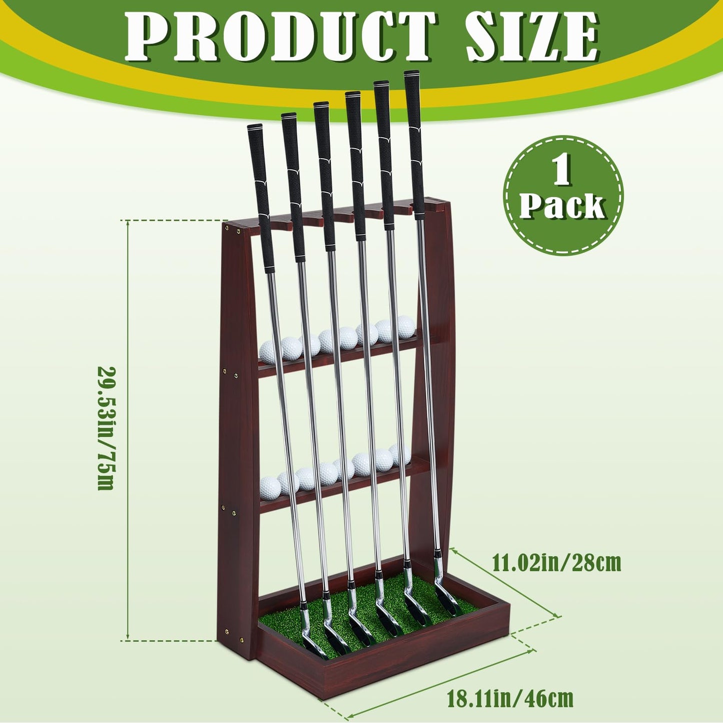 Lenwen Golf Putter Stand Wooden Display Rack Golf Club Holder Stand Floor Display Rack Club Organizer for Storage Sports Indoor Home Office Simulator(Hold 6 Clubs 16 Balls Storage,Fresh,Brown)