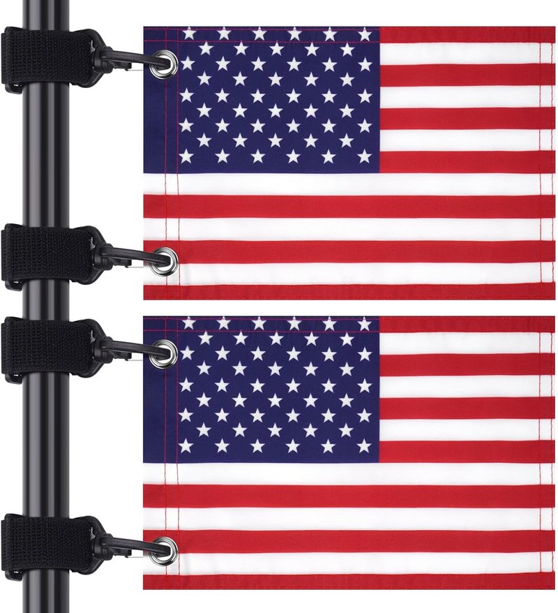 USA Golf Cart Flag - 12" x 18" Easy-Install American Flag with Elastic Strap Bracket - Golf Cart Accessories, Boat and Bicycle US Flag（2 Pack） (2 Pack Upgrade)