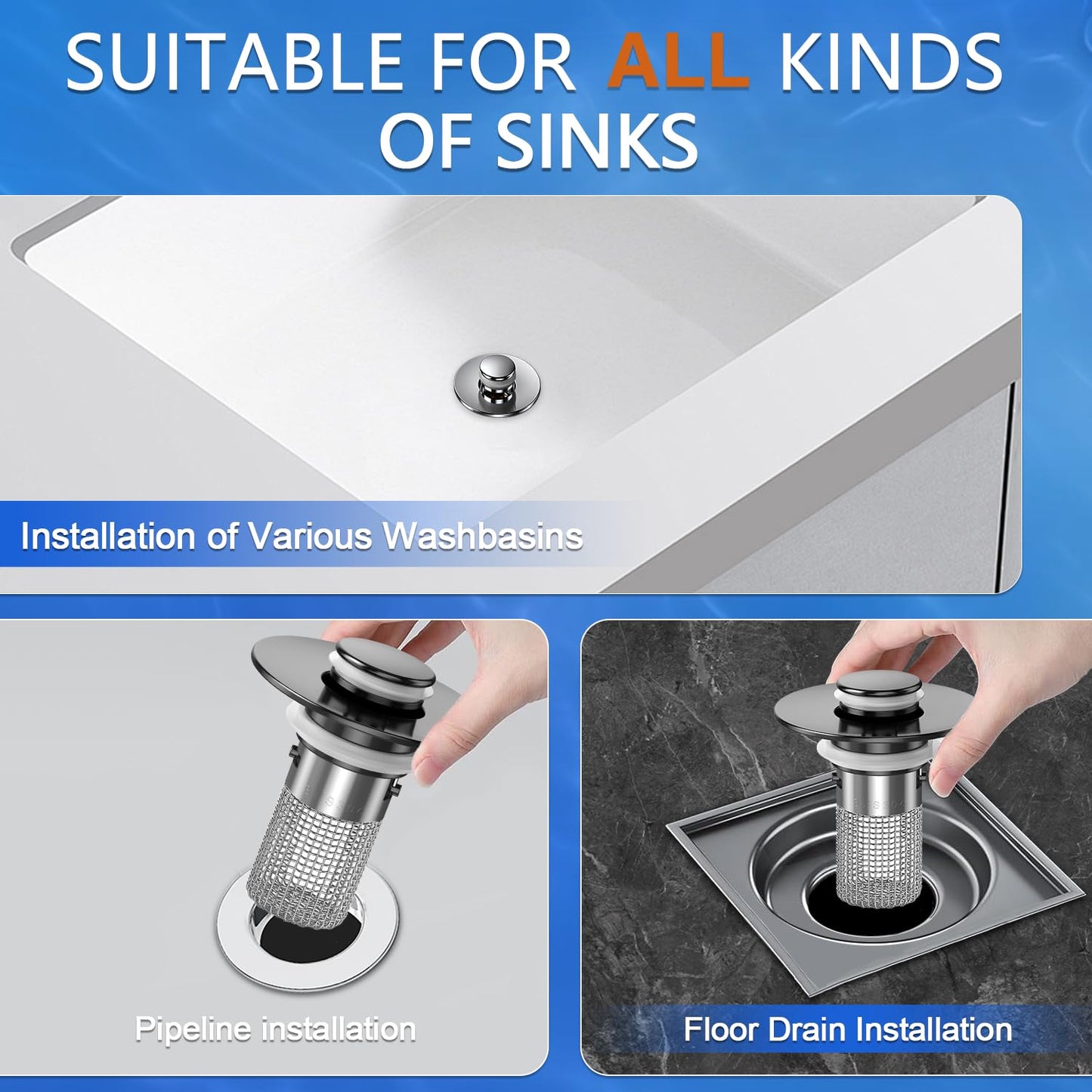 Sink Stopper Hair Catcher, Pop-up Sink Drain Strainer with Removable Stainless Steel Strainer Basket Hair Catcher, Bathroom Sink Strainer for Bathroom Sink Stopper Replacement