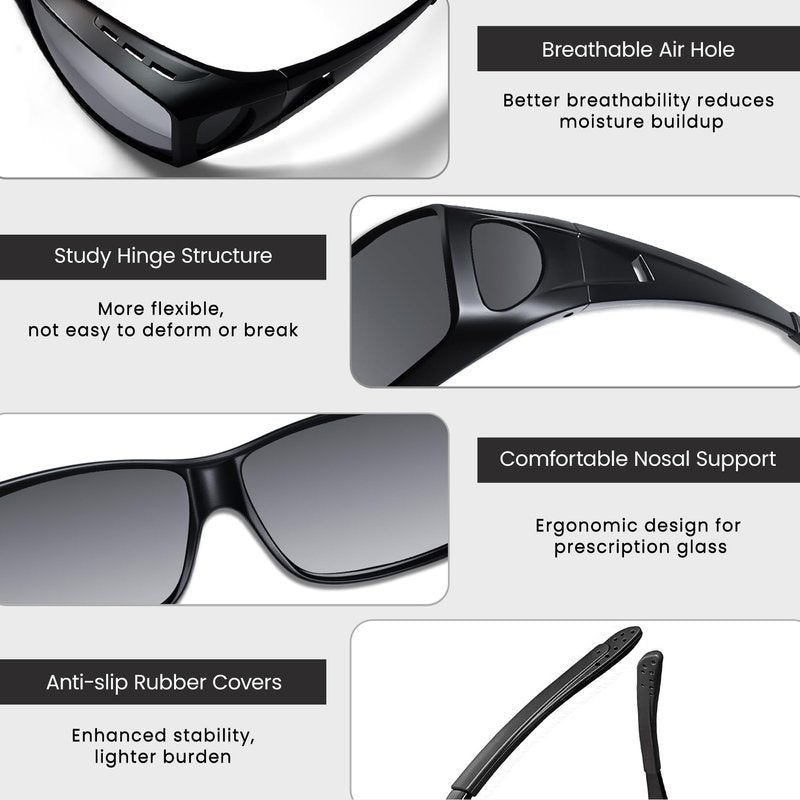 Pristis Fit-Over Polarized Fishing Sunglasses, Wrap Around Over UV Protection Prescription Glasses for Men and Women, Lightweight Unisex Anti-Glare Glasses for Driving Cycling Kayaking