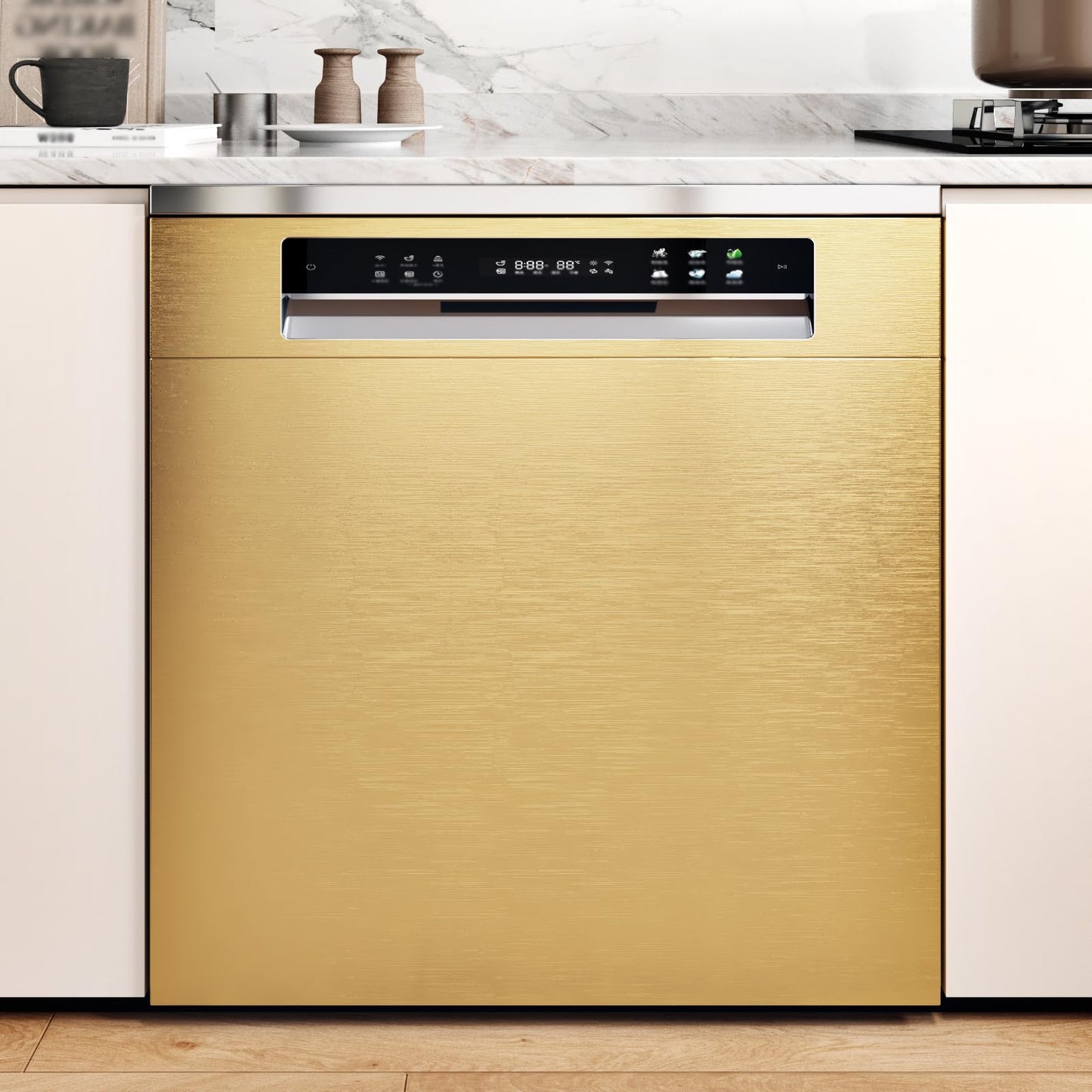 WESTICK Stainless Steel Gold Contact Paper Removable Metallic Gold Wallpaper Peel and Stick Brushed Golden Contact Paper Stainless Steel Vinyl Fridge Wrap for Appliances Cabinets Countertops 15.8"x80"