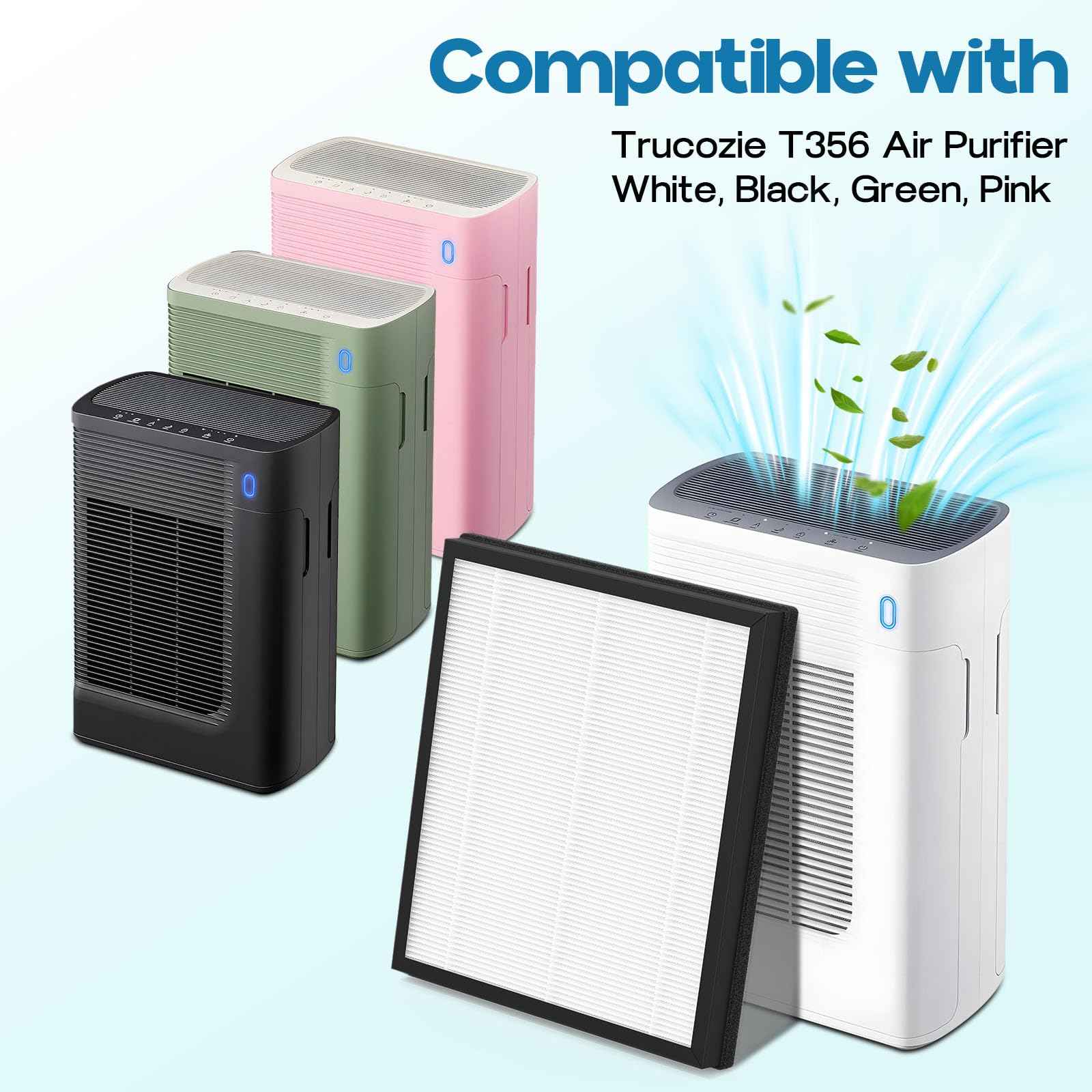 GoKBNY 2-Pack T356 Replacement Filter Compatible with Trucozie T356 Purifier, High Efficiency Filtration Systems