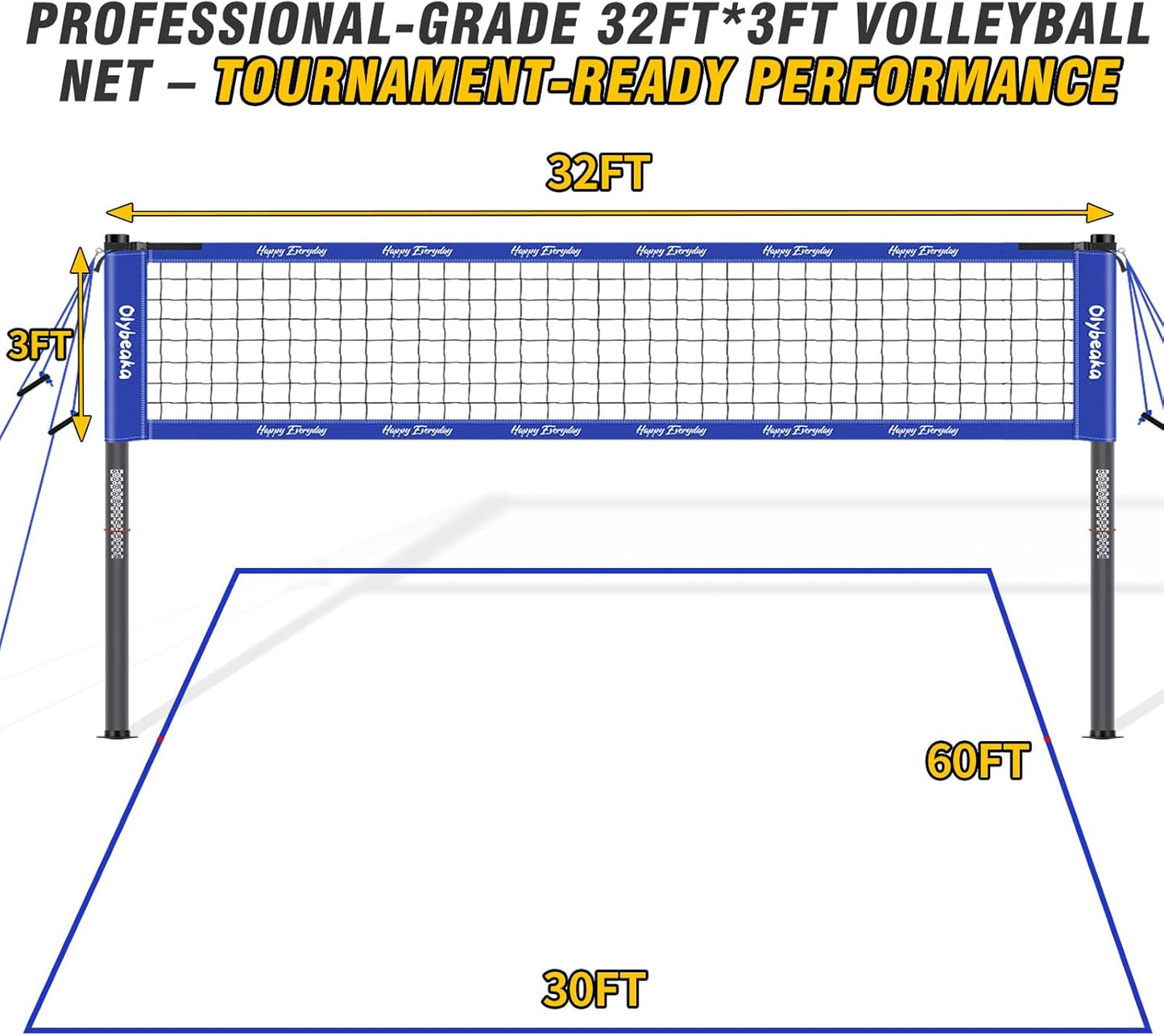 Skiennix 32ft Outdoor Volleyball Net Set - Adjustable Heavy Duty Poles, Durable Net & Accessories