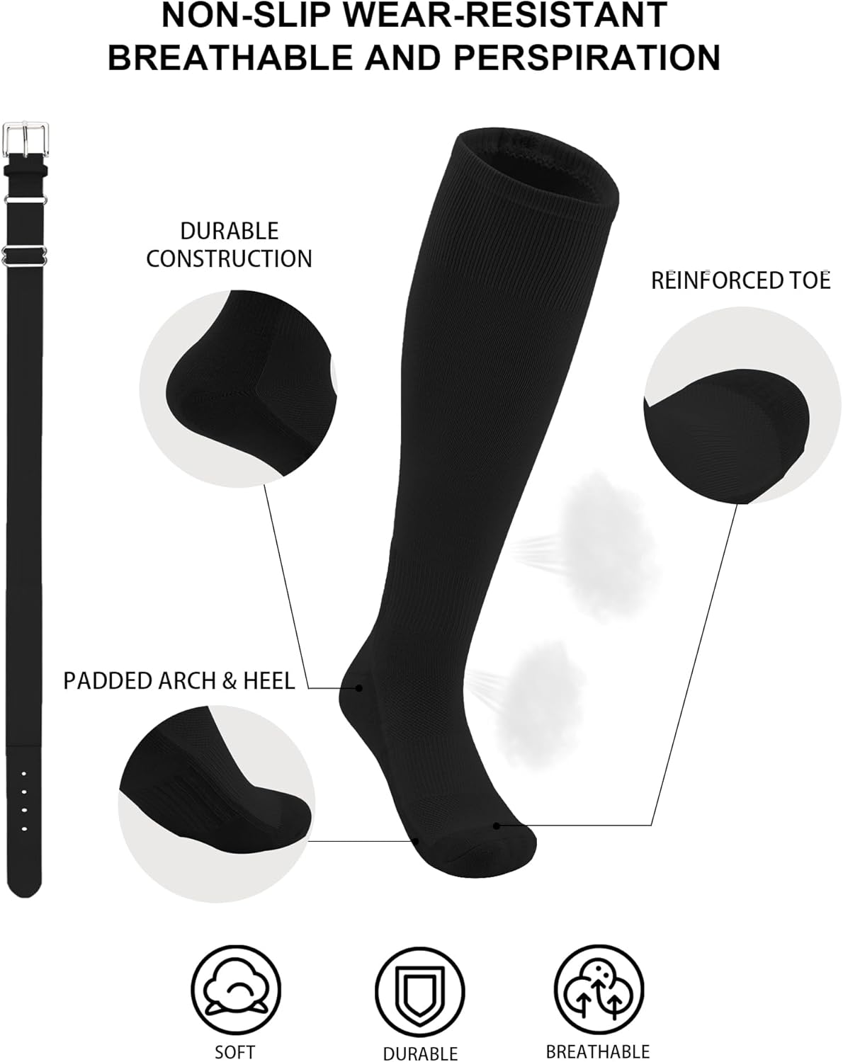 QBK Toddler Baseball Socks & Belt Set - Youth Softball Tee Ball Combo for Boys & Girls (1 Pair Socks, 1 Belt)