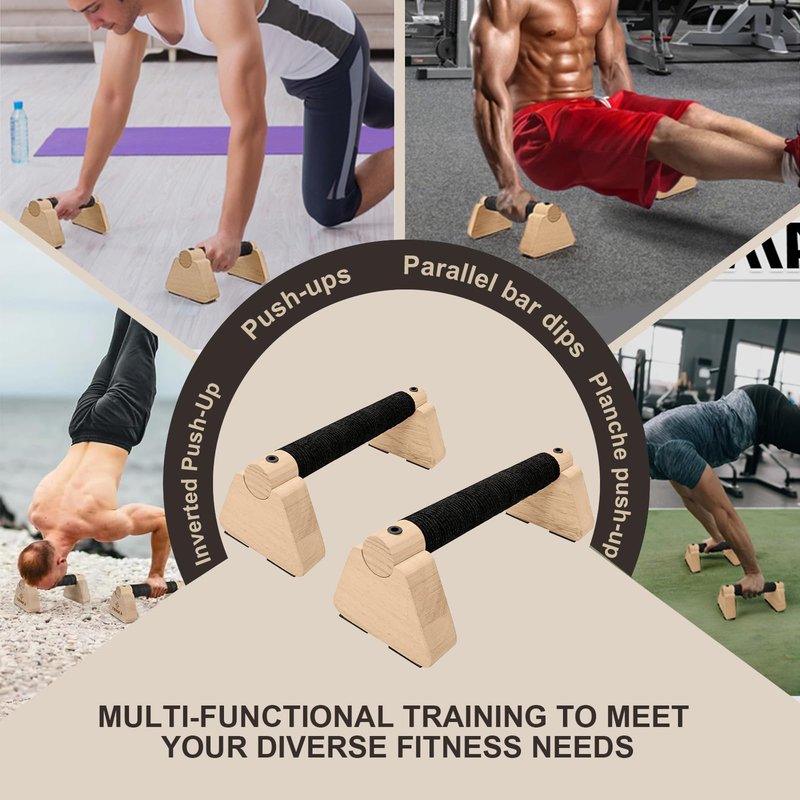 2 PCS Wooden Parallettes Bars, Wood Push Up Bars Calisthenics Equipment with Non-Slip Base, Pushup Handles Fitness Blocks for Men and Women Strength Training-12 Inch