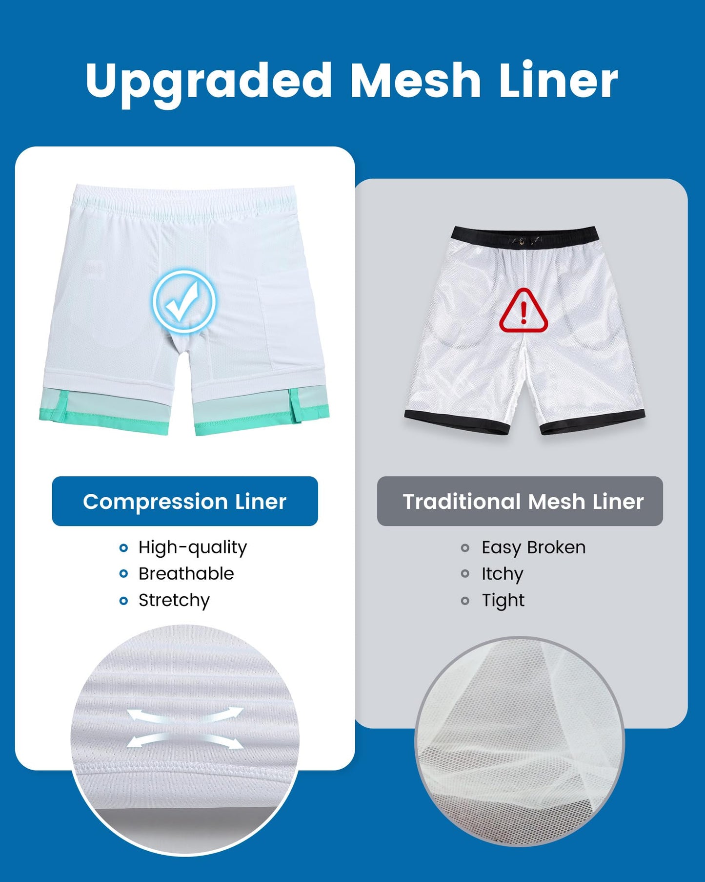 maamgic Mens Swim Trunks with Compression Liner 7 Inch Inseam Mens Bathing Suit Quick Dry Swimming Trunks Swimsuit Spring Green and White XX-Large