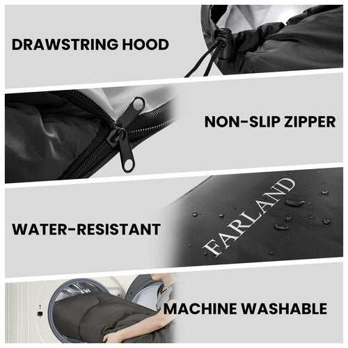 FARLAND Sleeping Bags 30℉ for Adults Teens Kids with Compression Sack Portable and Lightweight for 3-4 Season Camping, Hiking,Waterproof, Backpacking and Outdoors