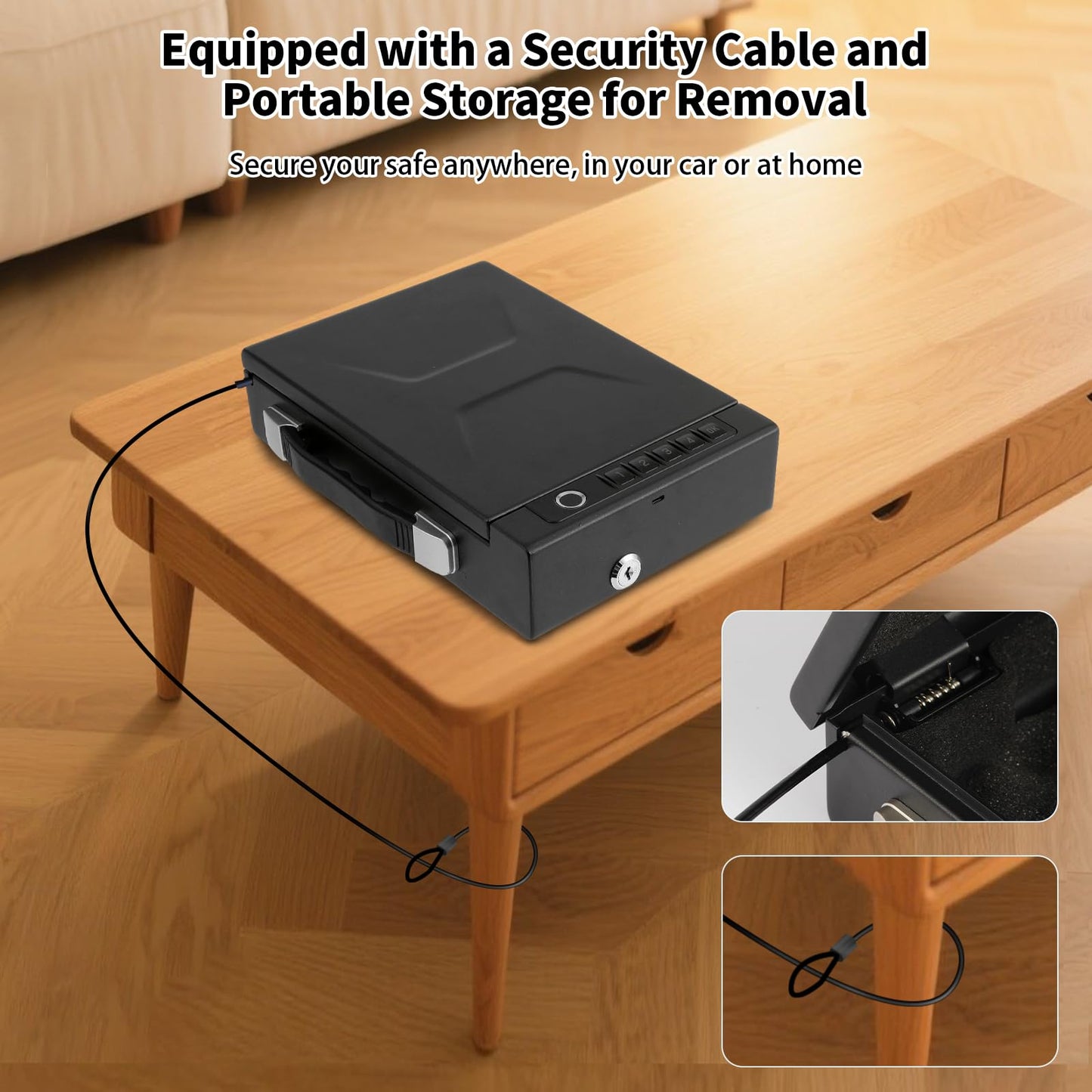 Portable Biometric Gun Safe for Handgun - Gun Safe for Car, Pistol Safe with 4 Ways: Fingerprint, Digital PIN, Key and APP Lock, Gun Lock Box with Sound for Nightstand, Cloakroom (Battery)