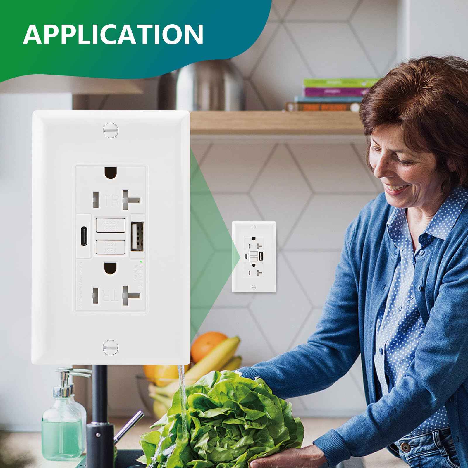 Wengart GFCI Outlet with USB in-Wall,20A Self-Test with LED Indicator Tamper Resistant DC5V 4.8A Charger Outlet with USB Type A & TypeC,White