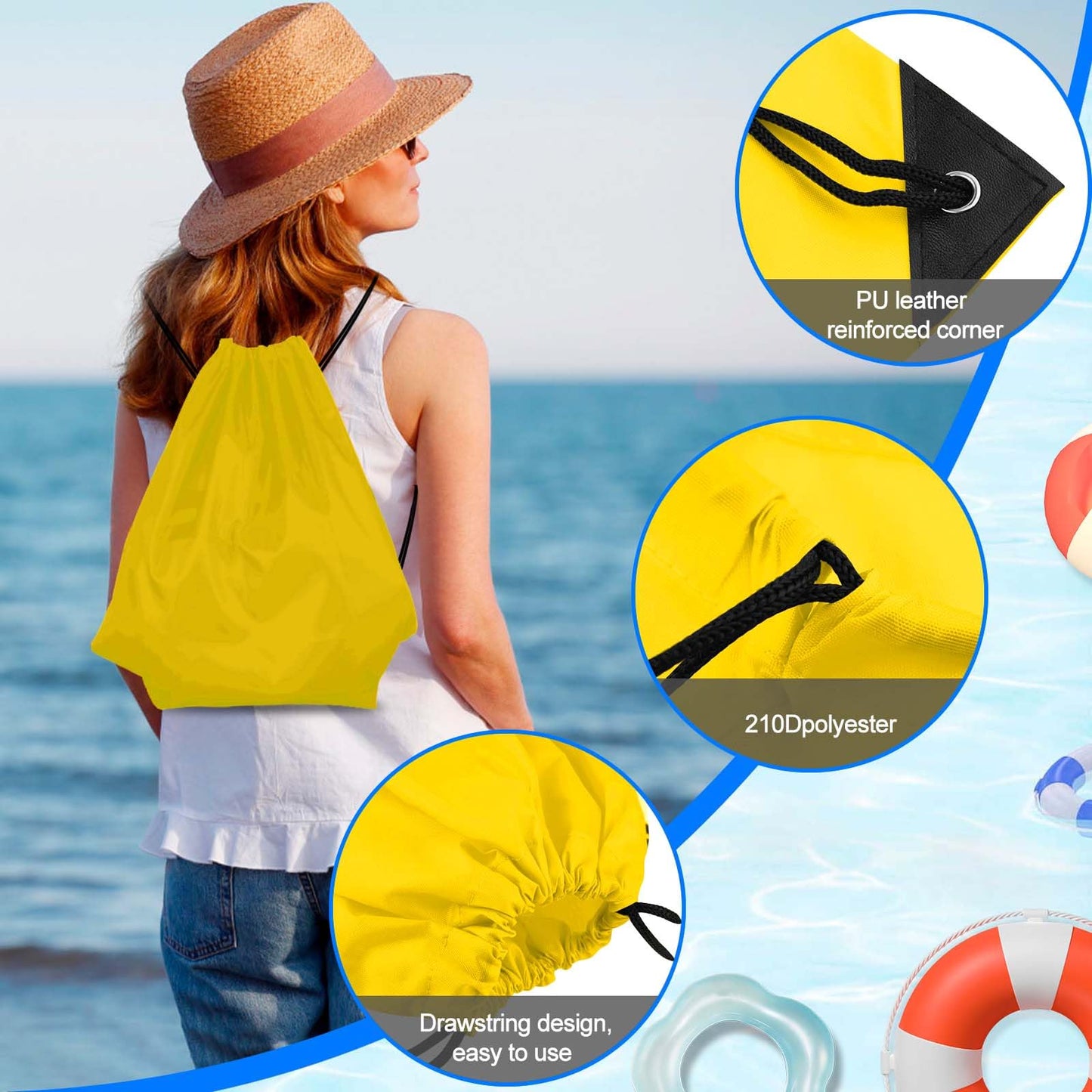 PLULON 2Pcs Drawstring Bags Bulk, Drawstring Backpack Black Yellow String Backpack Cinch Sack Sport Gym Backpack Bags for Yoga Traveling Outdoor Sports
