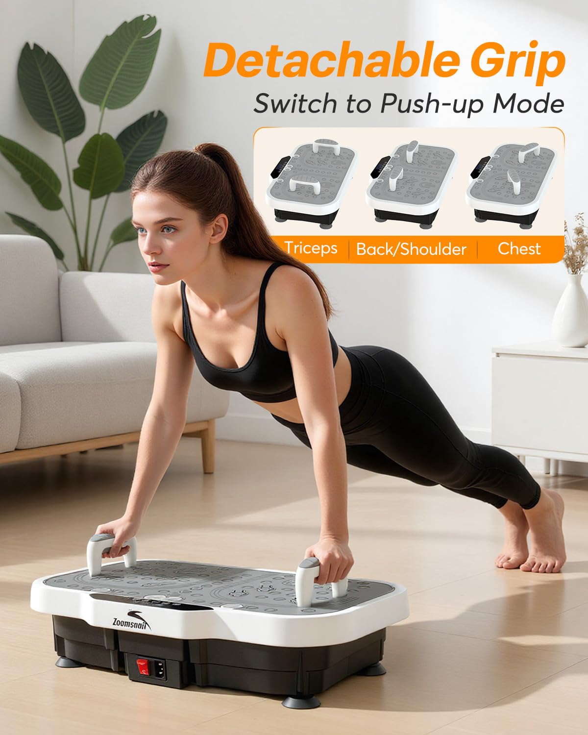 Zoomsnail Vibration Plate Exercise Machine, 8000 Vibrations/min Adjustable Fitness Platform, 400 Lbs Capacity Whole Body Workout Extra Large Size Platform with Bluetooth for Weight Loss, Women & Men