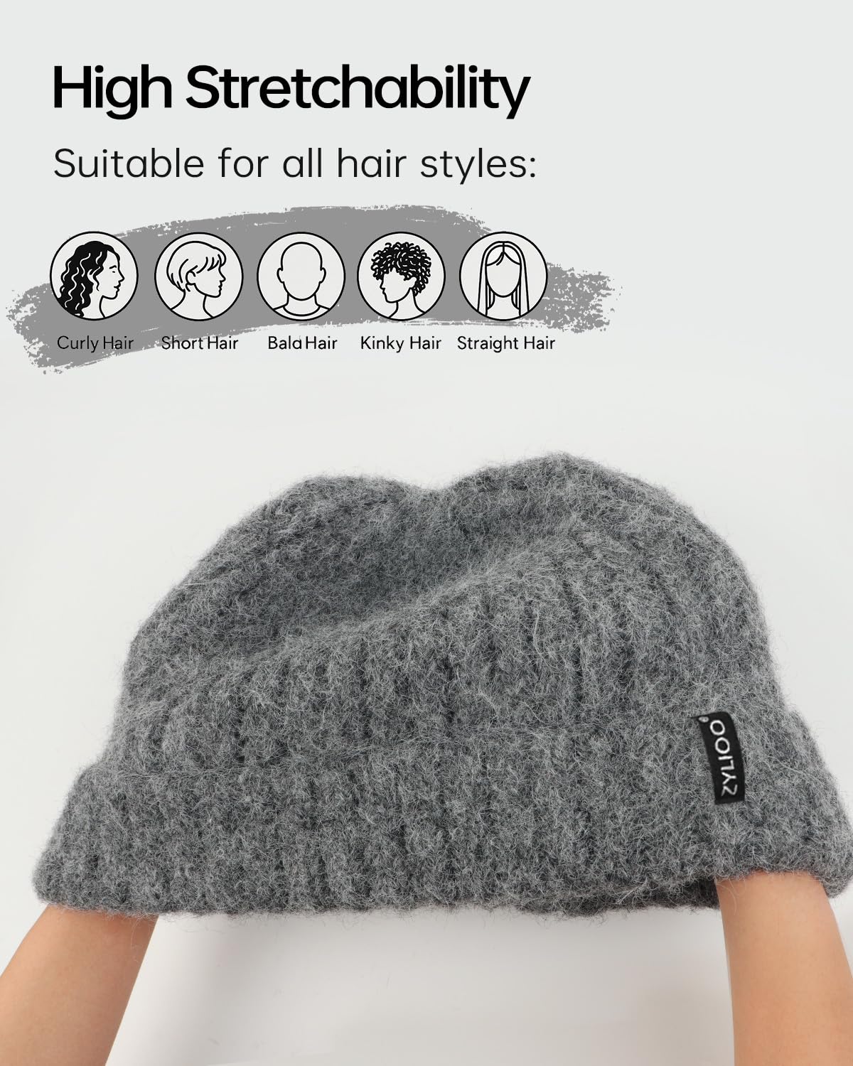 Zylioo Oversize XXL Thick Beanie Cap for Men Women,Soft Stretchy Warm Knit Hat,Chunky Winter Ski Hats for Cold Weather Black