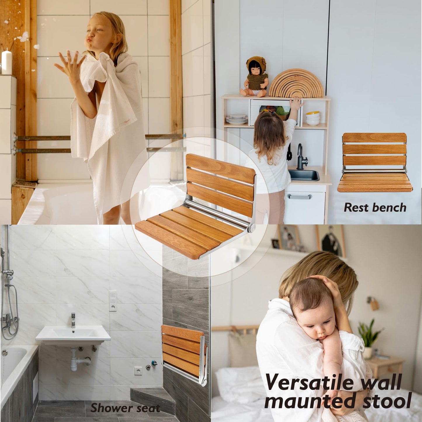 Folding Shower Seat Wall Mounted Shower Bench,Fold Down Shower Seat Wall Mounted Shower Seat,Foldable Shower Bench 316 Stainless Steel Frame 450 lbs,1 Pack