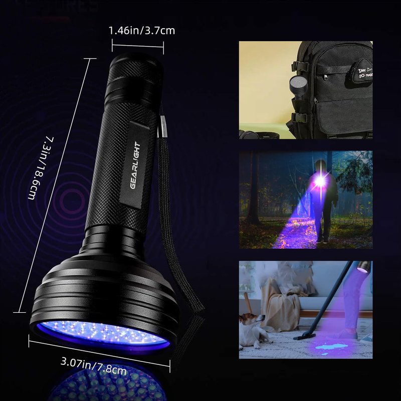 Collgene UV Flashlight Black Light, 100 LED (390 nm) Portable Blacklight Pet Urine Detector for Dog/Cat Urine, Dry Stains, Bed Bug, Battery Not Included