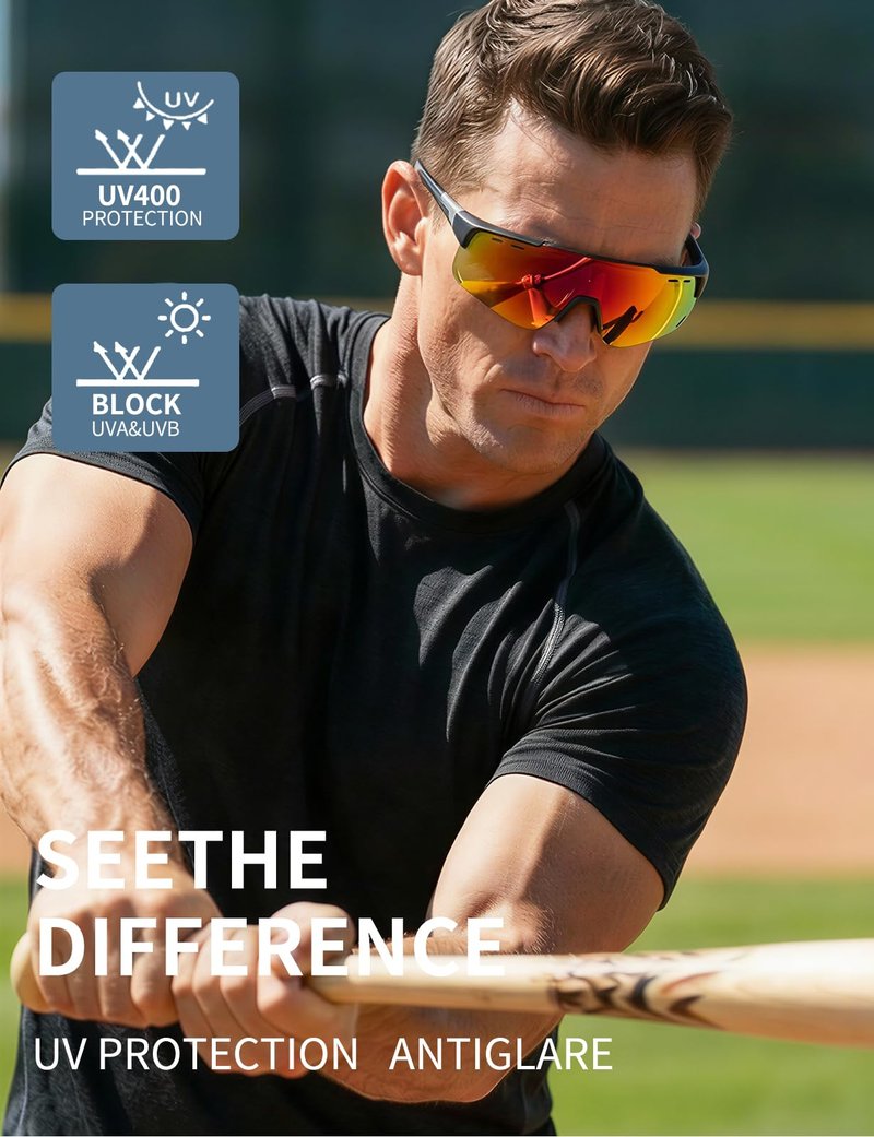 Xiyalai Sports Sunglasses for Men Women - Cycling Sunglasses for Running Baseball Driving Fishing UV400 Protection
