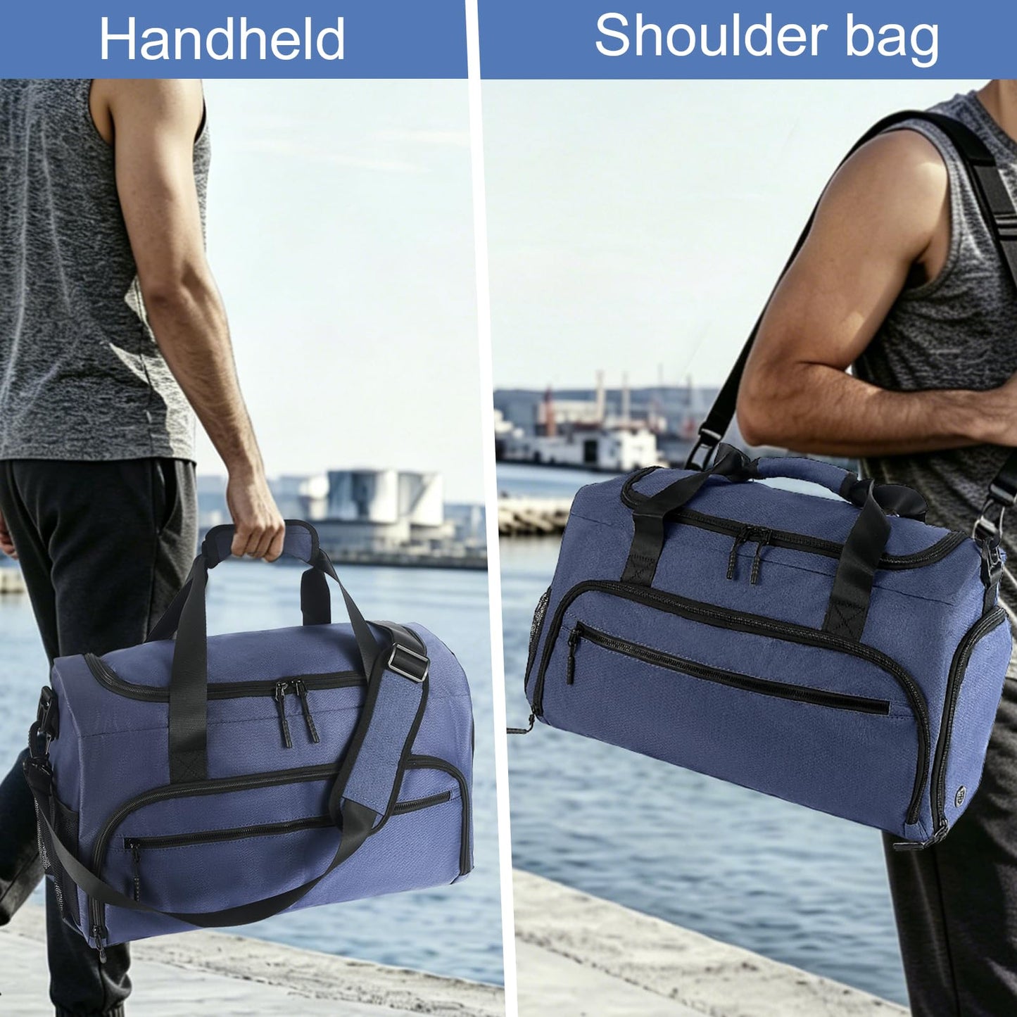 Gym Bag for Men Women, Sports Duffle Bag with Wet Pocket & Shoes Compartment, Water Resistant Overnight Weekender Bag Duffel Bag - Blue