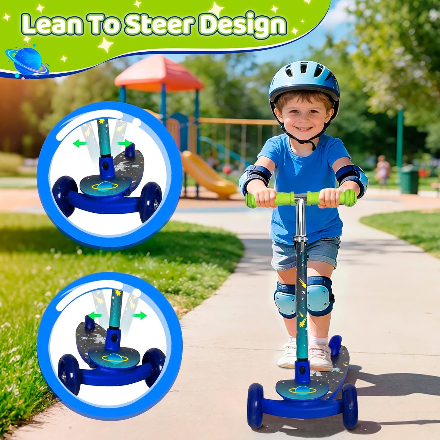 Nattork 3-Wheel Toddler Kick Scooter - Adjustable Height, Light-Up Wheels & Anti-Slip Deck for Ages 2-8
