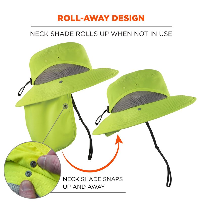 Ergodyne Chill Its 8934 Ranger Hat with Neck Shade, Hi Vis Lime