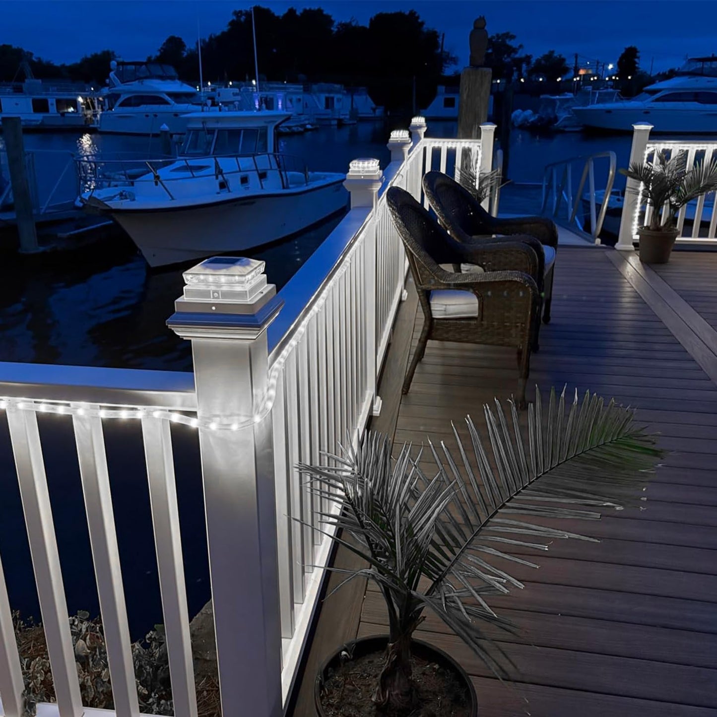 Solar Post Cap Lights, 6500K Cool White IP65 Waterproof Solar Powered Fence Light for 4x4 Wood Post & 5x5 Vinyl Fence, Deck Patio Garden Yard Outdoor Landscape Lighting, ABS Material