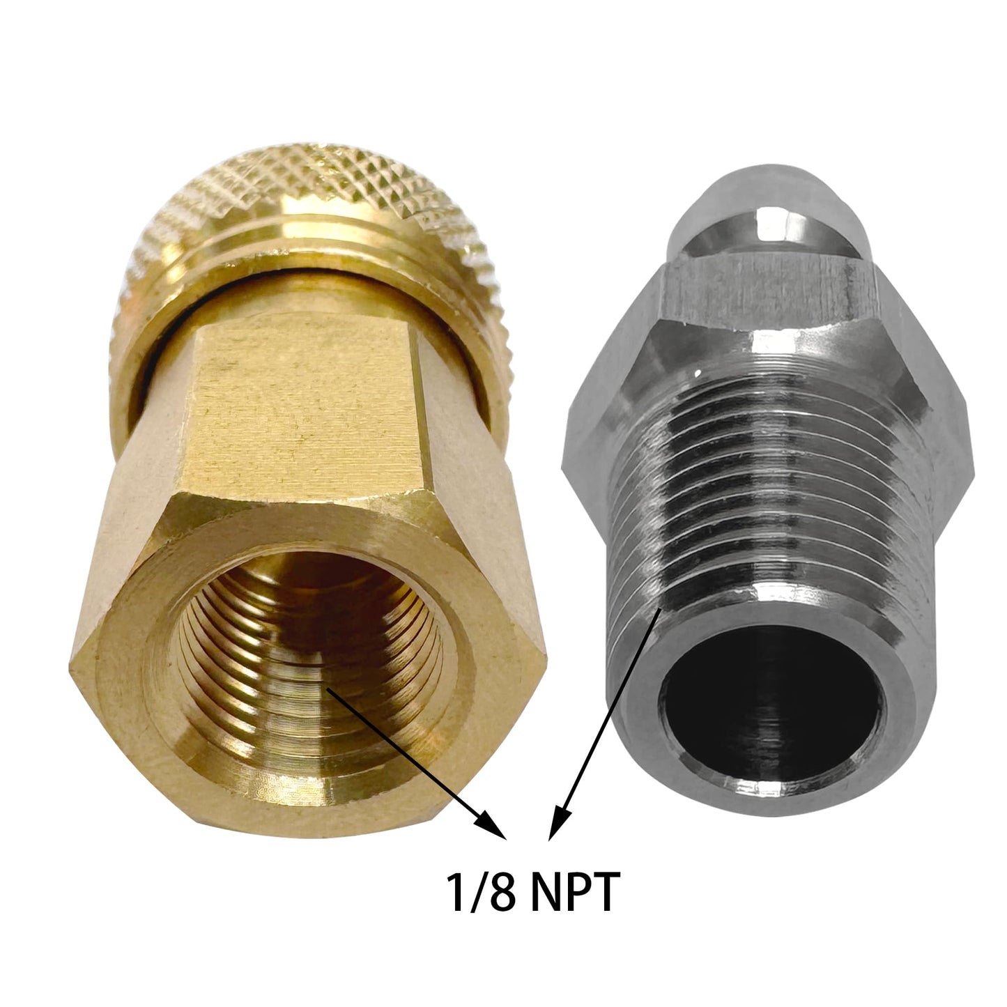 HMKUGO 1/8 NPT Female Connector and 8mm Male Plug Fill Nipple Quick-Disconnect Set, Copper - Stainless Steel - Remote Line Male & Female Set for PCP Foster Paintball Airsoft Air Gun Tool
