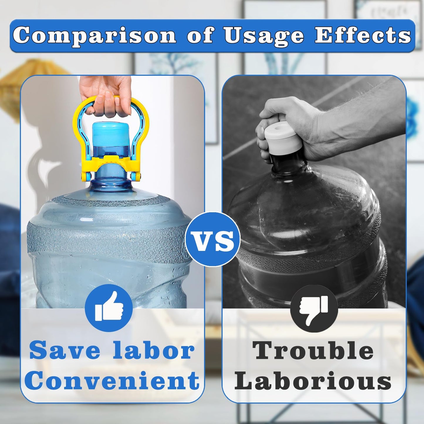 2 Pack 5 Gallon Water Bottle Handle, Stable Ergonomic Water Jug Handle, Drinking Water Bottle Heavy Duty Clip with 4pcs 5 Gallon Water Jug Caps