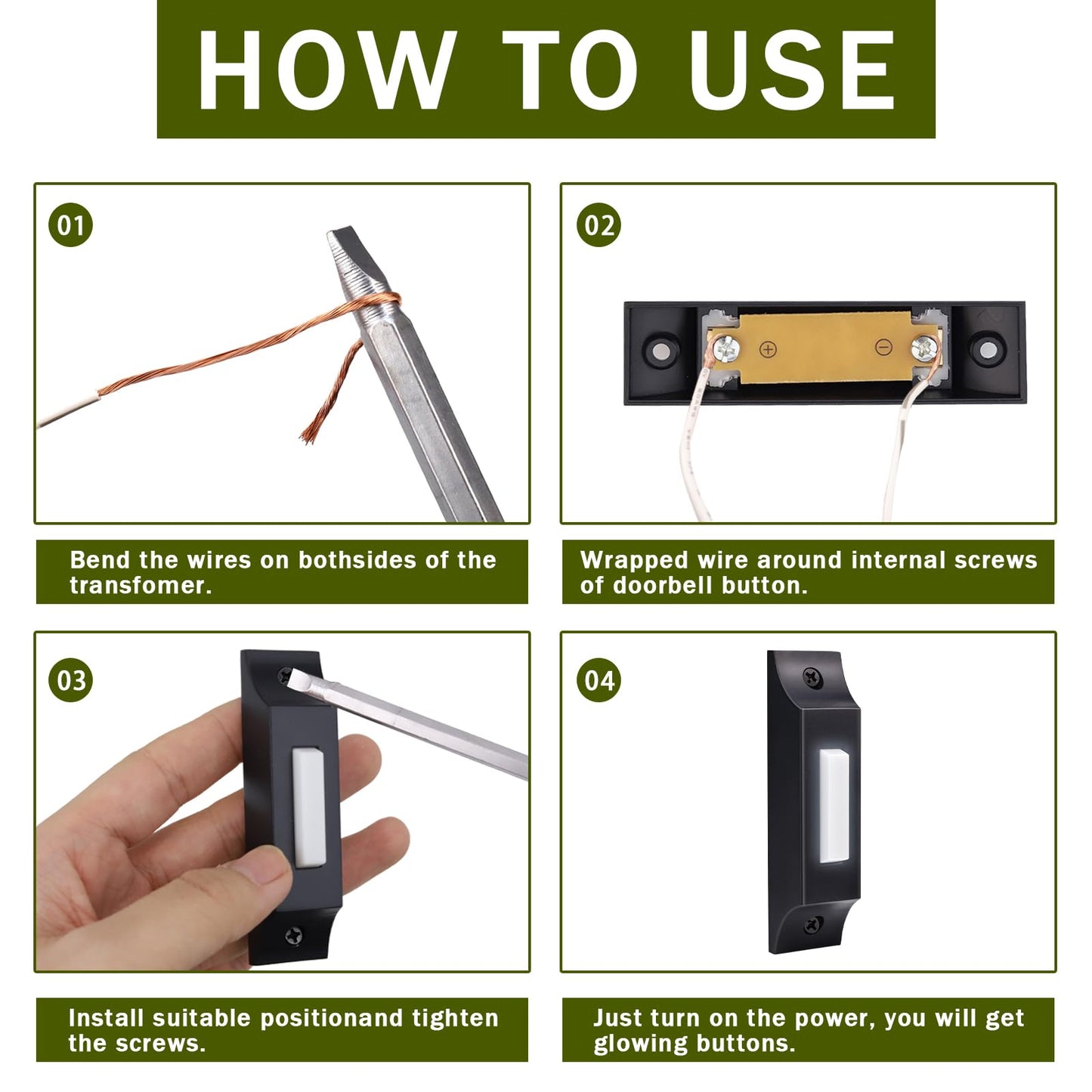 Lighted Metal Doorbell Button, Upgraded Wall Mounted Door Bell Button, Heavy Duty Door Bell Wired Button, Zinc Alloy Doorbell for Home Replacement Universal Garage Door Opener Switch