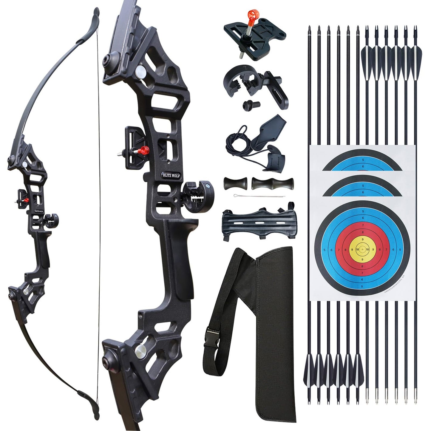 IS-TONGTU Archery Recurve Bow and Arrow Set for Adults, Archery Hunting Long Bow Set for Adults Beginner & Youth, Takedown Recurve Bow 30lb 40lb 50lb Kit with Arrow Sight & Rest & 12 Arrows