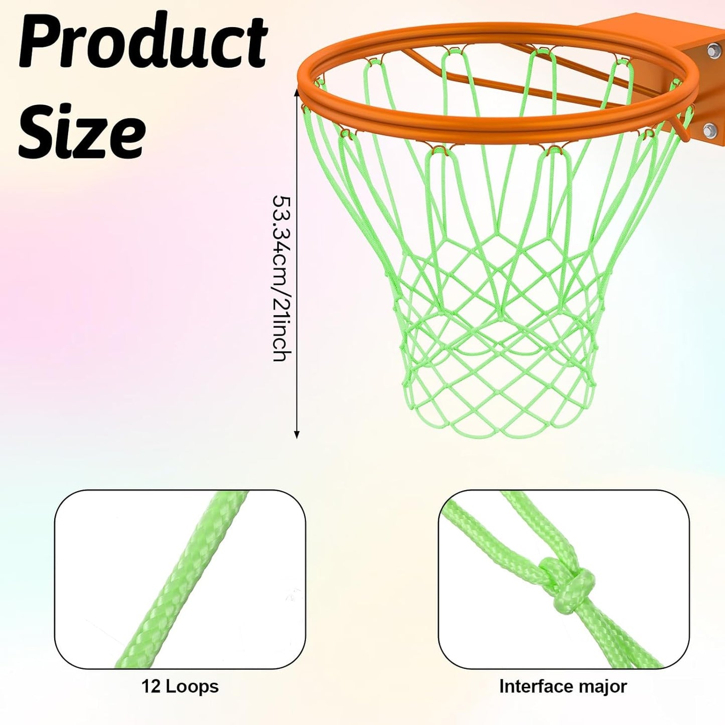 Skiennix Nightlight Basketball Net - Portable Luminous Nylon Net for All Weather | 12 Loops