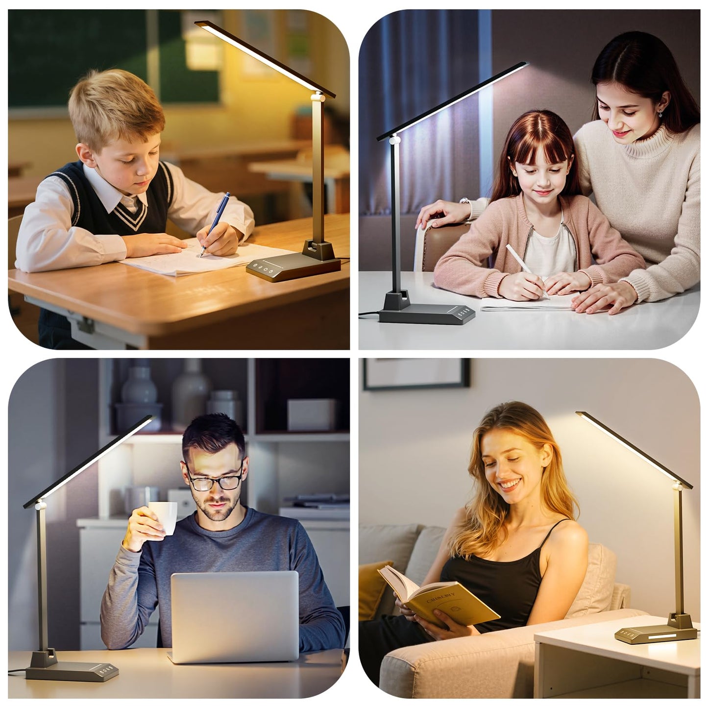 ShineTech LED Desk Lamp for Home Office, Dimmable Desk Light with USB C Charging, 25 Modes Brightness and Colors, Eye Caring Foldable Reading Light, Table Lamp for Study Nightstand