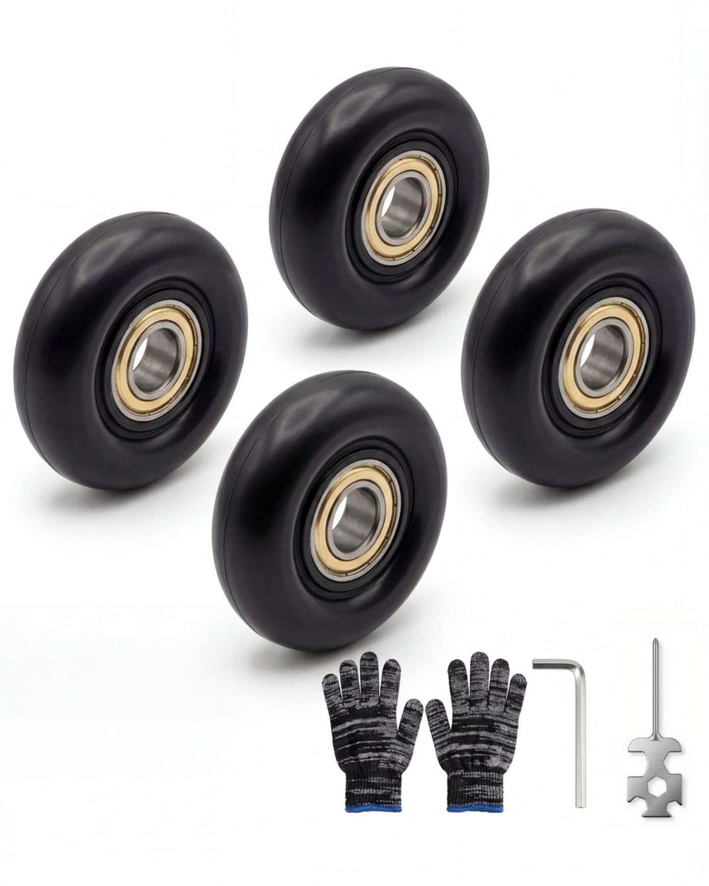 4Pcs Roller Wheel Kit Compatible with Aero Pilates Reformer, 1.26" Smooth Quiet Glide Wheels with Bearings, Full Kit with L-Wrench Adjustable Wrench & Gloves