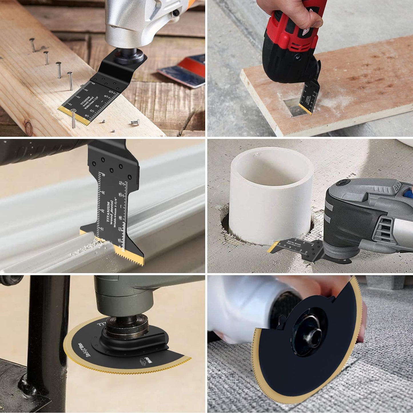 JTWEB Titanium Oscillating Tool Blade, 5PCS Oscillating Saw Blades Metal Cutting Multi Tool Blades Kits Wood and Metal Nails Plastic, Multitool Blades for Milwaukee Bosch Dremel Rockwell