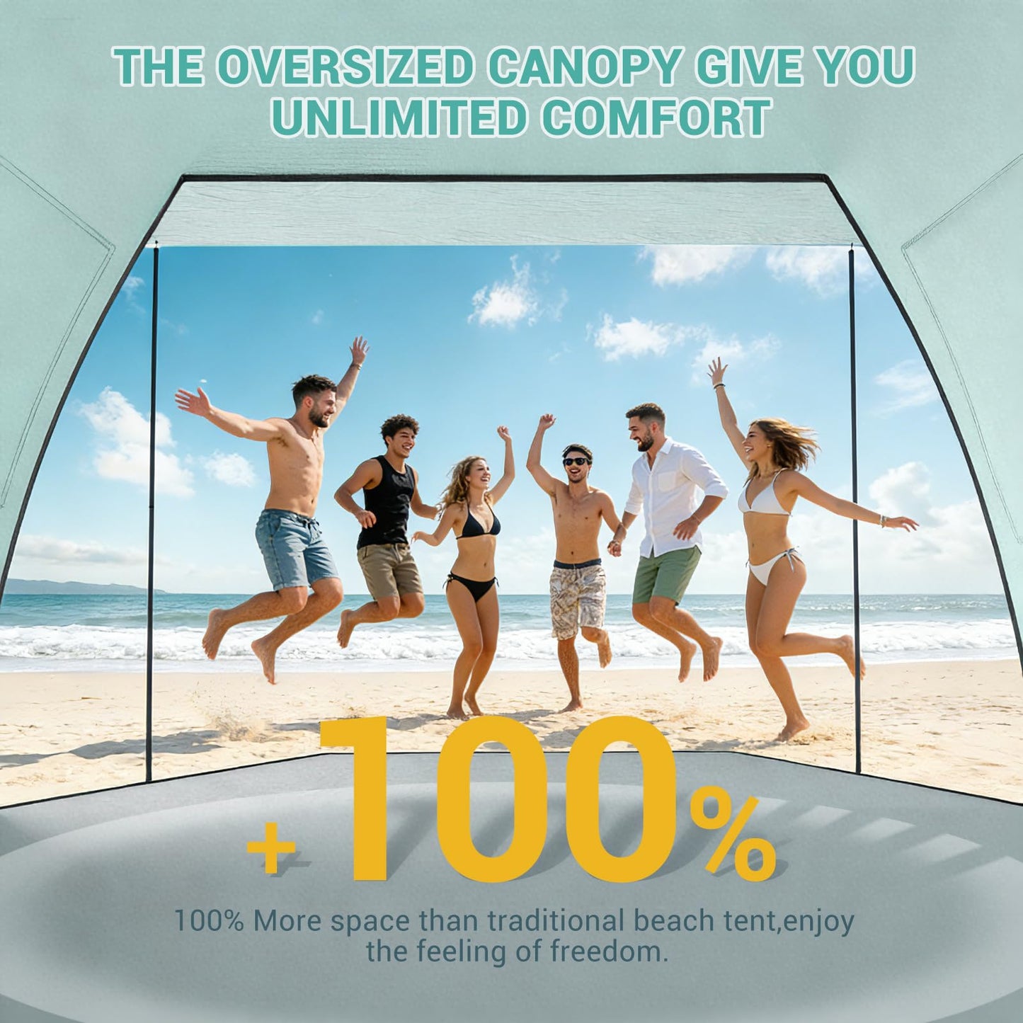 Elegear CumbreX™ Beach Tent Sun Shelter with Canopy, 6-8 Person Pop Up Beach Tent, Easy Setup UPF 50+ UV Protection Portable Lightweight Double Silver Coating Cabana Sun Shade Shelter - Green