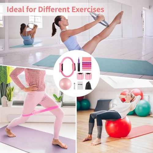 DORMIYA Pilates Equipment Kit for Home Workout, Pilates Ring Set with Ball, Ankle Wrist Weights, Resistance Bands, and Tape Measure, Women's Full Body Training Kit for Yoga