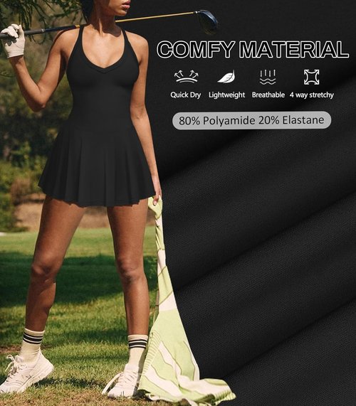 Hragc Women's Athletic Tennis Dress - Sexy V Neck, Flowy Design with Shorts & Pockets | Summer Mini Dress
