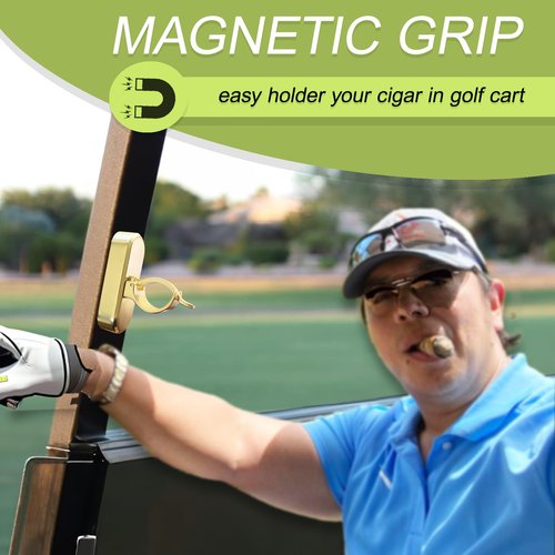 Magnetic Cigar Holder for Golf Cart, Sturdy Aluminum Cigar Holder,Fits 30-60 Ring, Ultimate Golf Accessory.