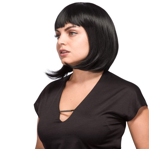 AGPTEK 13-Inch Straight Heat-Resistant Bob Wig with Flat Bangs for Women | Black Cosplay & Daily Wear