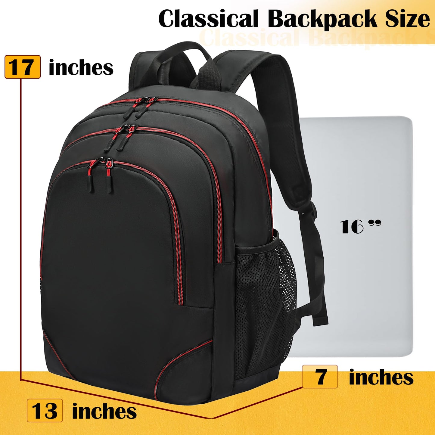 KUI WAN Backpack for Men and Women, Classical Bookbag with Multi-pockets Casual Daypack for College Sports Work Travel
