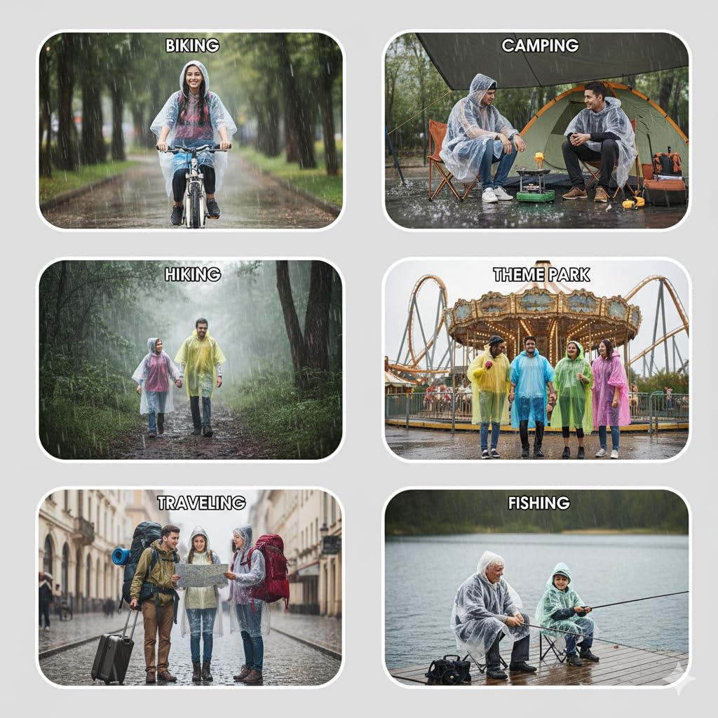 PulseRipple 12-Pack Kids Clear Rain Ponchos with Hood, Breathable Cape-Style Disposable Emergency Rain Cover, One Size Waterproof Lightweight for School Trips Camping Outdoor Sports & Festivals