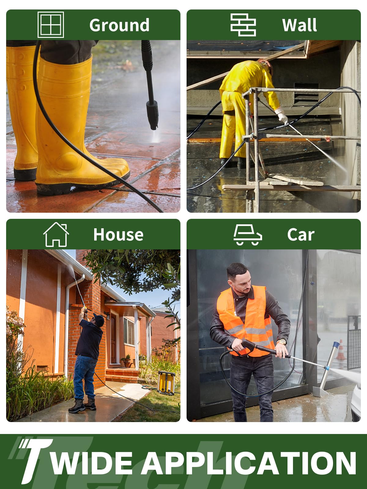 TechSweepPro 4200PSI Pressure Washer Hose 75FT with 3/8" Swivel Quick Connect for Cold/Hot Water, Kink Resistant Steel Wire Braided, Wear Resistant Power Washer Hose with 2 M22 14mm Adapter Set