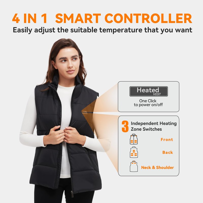 Ravsau Heated Vest for Men Women with Battery Pack 15 Heating Zones Rechargeable Lightweight Electric Heating Vests Warm Winter for Hiking,Hunting,Fishing(Black,M)