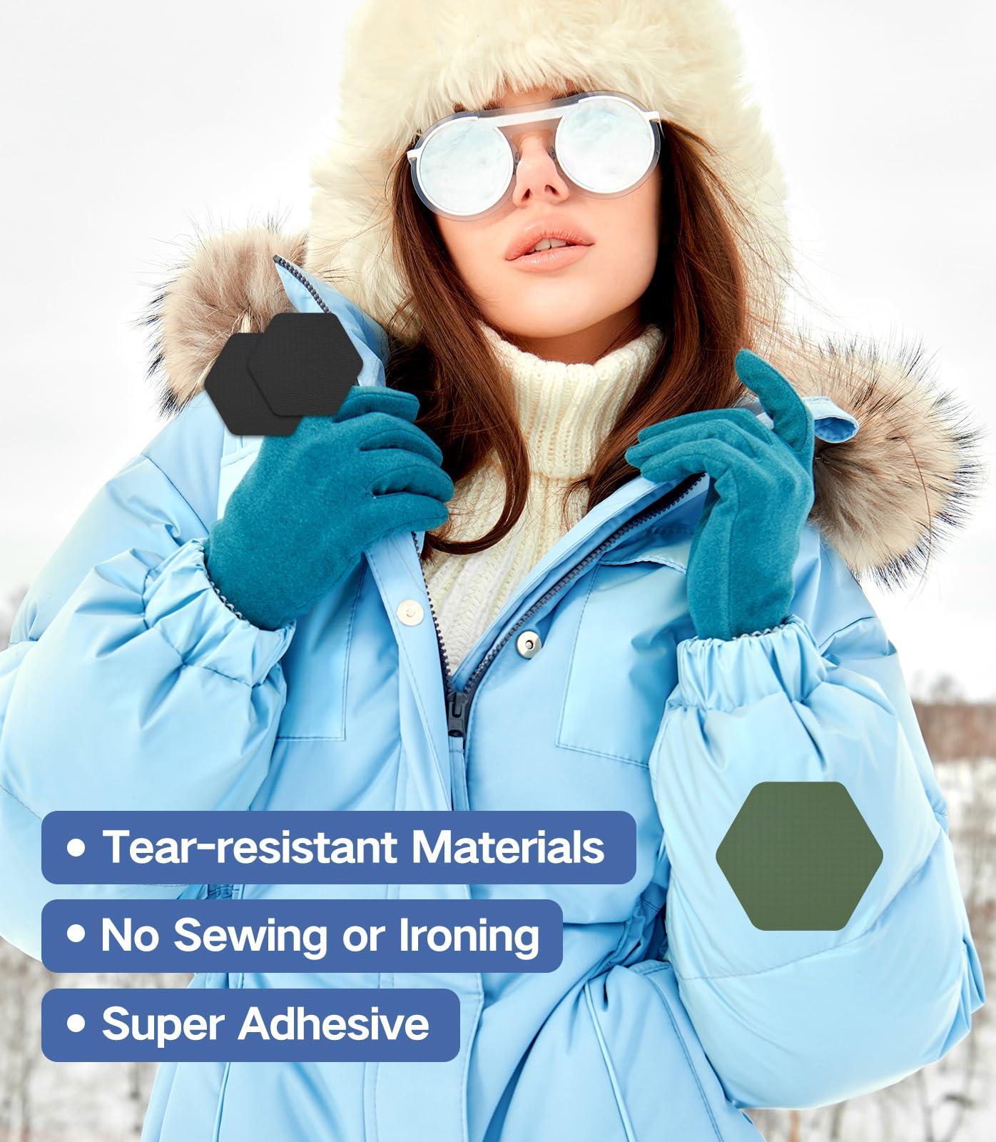 20Pcs Down Jacket Repair Patches Military Green Waterproof Self Adhesive Pre-Cut Nylon Repair Patches Kit for Jackets Coats Clothing Tents Sleeping Bags, Hexagon