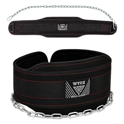 WYOX Dip Belt for Squats & Pullups – Weight Belt with Heavy Duty Steel Chain & Waist Support for Crossfit, Fitness Gym Lifting Belt, Optimal For Pull Ups, Dips Squats & Strength Training Workout with Comfortable Back Support