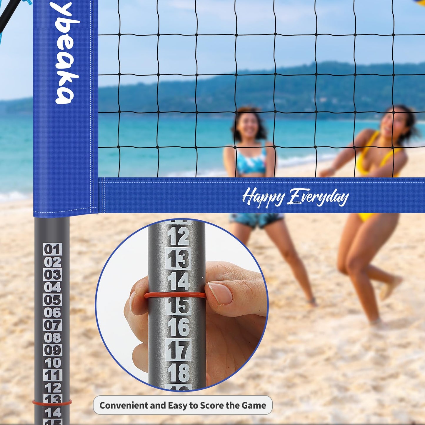 Outdoor Portable Volleyball Net Set for Backyard Beach with Adjustable Heavy Duty Poles, Durable Net, PU Volleyball & Pump, Carry Bag (Dark Blue and Light Blue, 32ft)