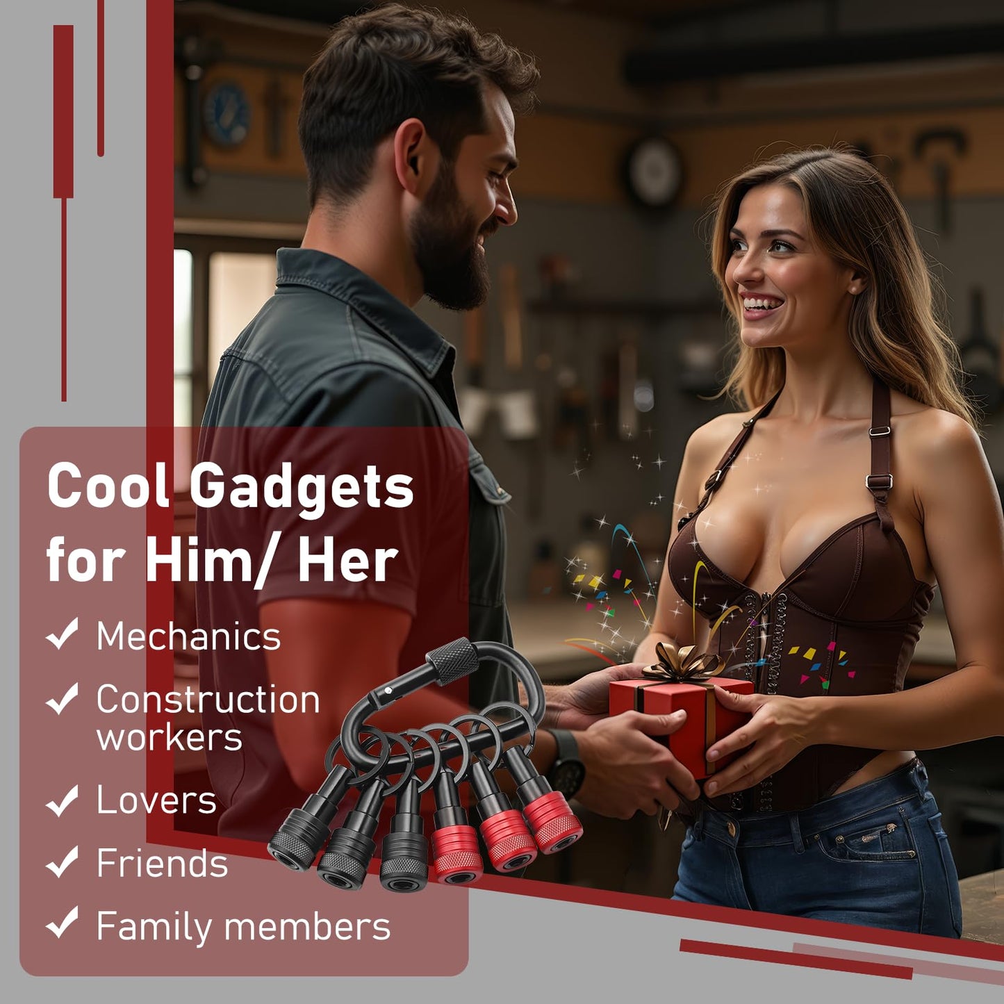 Enhanced Non-Slip Upgrade Bit Holder 6pc, 1/4 Drill Bit Holder Key Chain, Bit Holder for Impact Driver, Quick-Change for Drill Bits & Screwdriver & Drill Bit Extension, Includes Portable Carabiner